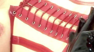 Horny chick is playing with her asian slave