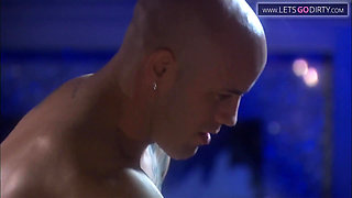 Hot girl gets tits full of cum after sucking and riding a huge cock on the chair