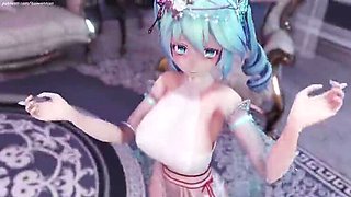 MikuMotion's 3D Hatsune Miku (g)i-Dle Queen Striptease - Busty Jiggle in Tight Uniform