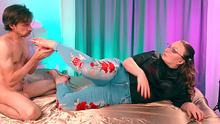 Cold Ignoring Mistress Accepts Foot Licking From Horny Slave Released From the Basement for 30 Minutes