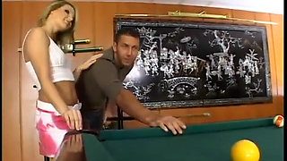 Tight hot blonde gets her butt pounded on the pool table
