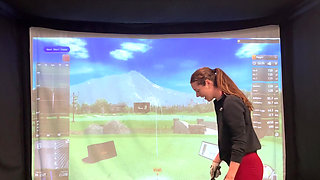 Trying to Golf in a Simulator with My Lush in! Trying Not to Cum While I Swing!