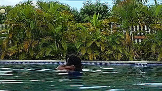 Sperm Floating in the Pool, Hard Sex in the Water, Double Orgasm.