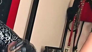 Jerking off a Real Dick in Latex Gloves From Two Dominas