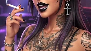 100 percent AI Generated Skinny Goth Smoker Girl POV JOI - Perky Tits Tattoos Piercings Smoking Dirty Talk Strip Tease