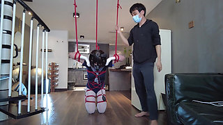 Mz31 - a Girl Tied and Suspended by a Red Rope Reaches Orgasm.