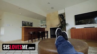 Sislovesme - lusty beauty shows her tits seducing giant step-brother so he would give her a ride