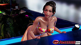 Hot Pool Party with Cynthia in Bikini 3D Hentai - Indulge in Pussy Fingering with Moans, Cunnilingus From Behind & Squirt