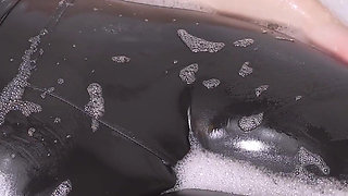 Hot Stepsis Teases Wet Camel Toe in Leather Leggings