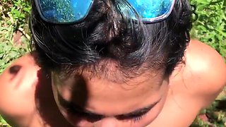 Well-shaped brunette baddie craves her lover's dong on a sunny day trip