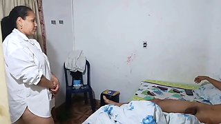 A very horny stepmother ends up fucking her stepson while her husband works.