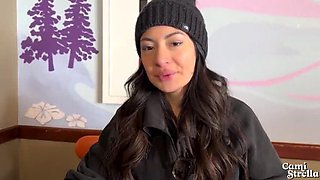 Big Tit Latina Cami Strella Gets a Huge Facial Cumshot from Ski Instructor - POV Blowjob & Doggystyle Fuck