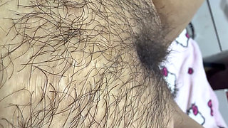 Hot mom massages her giant hairy pussy