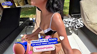 Big-Tits Milf Gets Cumshot from Pool Villa Stranger