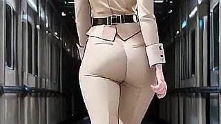 Leaning Against the Vintage Train Door, She Runs Her Hand Down Sheer Stockings While Gazing with a Cold yet Misty Look