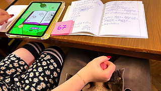 HIGH SCHOOLGIRL 67 Six-seven - Teasing Him Under the Desk During Math. Cum on Wristwatch