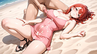 Sultry Red Haired Beauty Seaside Fuck: From Kneeling Suck to Multiple Cumshots Inside