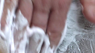 Shaving a Hairy Pussy with Watermelon Shaving Foam!