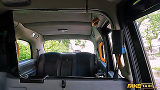 Faux cab - uber-sexy tall slender french cougar porno coach with Big Tits shows the driver how to fuck with hand job finish
